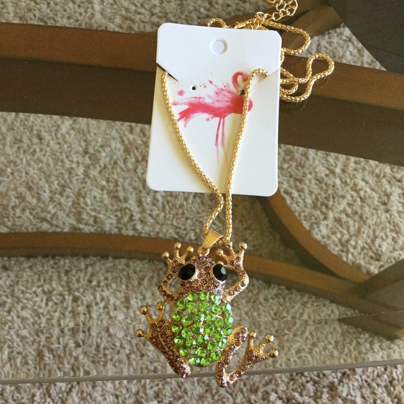 Gold Frog Necklace Gemstone Pendant - Picture 4 of 7